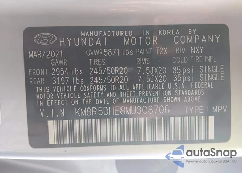 2021 Hyundai Palisade Limited from USA, damaged, VIN KM8R5DHE8MU308706